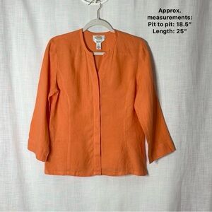 Talbots Irish Linen Top Orange 3/4 Sleeve Split Neck Blouse Womens 10